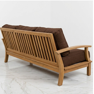 Teak Wood Living Room <b>Sofa</b> Set Solid Timber Vertical Slatted Back Upholstered Couch Lounge <b>Suite</b> for Villa Home Interiors - Product Image 2