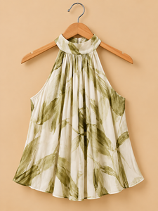 Camicetta da donna in chiffon con scollo all'americana, senza maniche, con stampa floreale, plissettata, vestibilità ampia, top casual primavera estate - Product Image 4