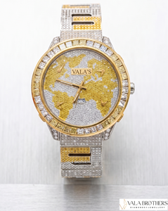 นาฬิกาควอตซ์อะนาล็อก VALA'S รุ่น World Map ขนาด 40 มม. หน้าปัดทรงกลม คริสตัลแซฟไฟร์ ขอบประดับเพชร สายสแตนเลสสตีล หรูหรา สำหรับทุกเพศ - Product Image 6