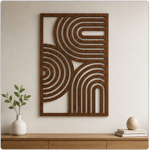 Handcrafted Geometric Wood <b>Wall</b> Art Rectangle Dark Brown Minimalist Modern Home <b>Decoration</b> Multi-piece <b>Large</b> 33-40 Inches - Product Image 4