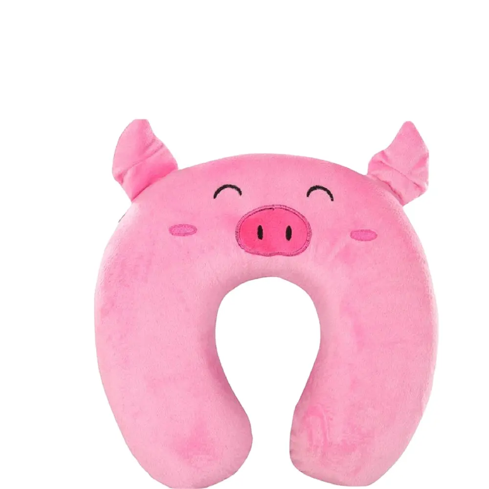 Almohada de cuello de viaje de espuma viscoelástica, forma personalizada de cerdo rosa de peluche