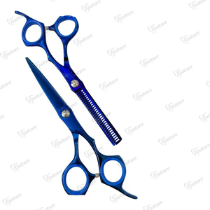 Juego de 2 Tijeras de Peluquería de Acero Inoxidable de Primera Calidad para Uso Doméstico, Kit de Corte de Pelo para Barbería, Tijeras de Entresacar y Cortar para Diestros, Recubrimiento de Plasma Azul - Product Image 2