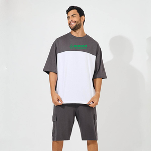 Factory Wholesale Men's Oversized Short Sleeve T-Shirt Gray <b>White</b> Block Color O-Neck Casual 100% Cotton Jersey Breathable <b>Tees</b> - Product Image 4