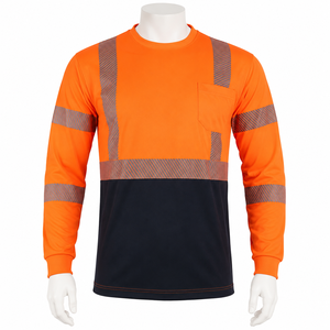 Camiseta de Seguridad Reflectante de Alta Visibilidad, Manga Larga, Dos Tonos, Ropa de Trabajo, Uniforme de Construcción, Camiseta de Seguridad Industrial con Bolsillo - Product Image 1