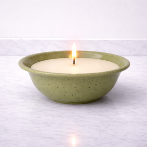 Sage Speckle Ceramic <b>Candle</b> Vessel Wide Bowl Smooth Glaze Heat Resistant Durable Reusable Single <b>Wick</b> Elegant Home Decor - Product Image 1