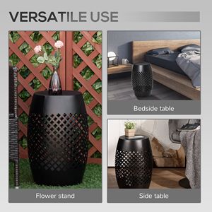 12.5\" <b>Black</b> Steel Outdoor <b>Side</b> <b>Table</b> <b>Round</b> Hollow Drum Patio End Accent <b>Table</b> Indoor and Outdoor Suitable - Product Image 5