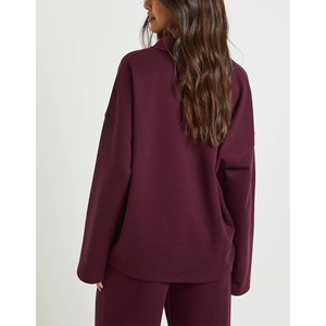 Sweat-shirt personnalisé avec logo brodé, motif uni, tenue d'aéroport, streetwear à col, intérieur polaire épais, pull de voyage pour femme - Product Image 3