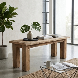 Rustic Solid Wood <b>Bench</b> Natural Timber Entryway Dining <b>Bench</b> Long Rectangular Wooden Seating Living Room Bedroom Home Furniture - Product Image 4