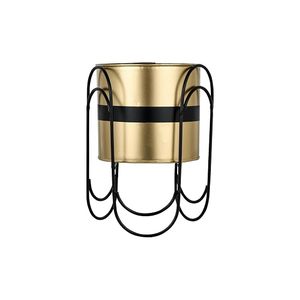 Modern Gold Plated Metal Flower <b>Pot</b> With Circular Wire Stand For Indoor Desktop Planters Minimalist Design - Product Image 2