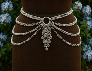 Top de malla de aluminio hecho a mano con falda – Disfraz medieval para cosplay |   Traje de Feria Renacentista |   Ropa para Festivales de Fantasía - Product Image 3