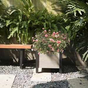 Modern <b>Square</b> <b>Wood</b> <b>Planter</b> Box with Powder Coated Steel Legs Removable PP Bag 16.5x16.5x15.5in Grey Home & Garden - Product Image 5