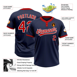 Maillots de baseball OEM de haute qualité en gros, chemises à deux boutons, nom et numéro personnalisés, logo, maillot de softball pour hommes - Product Image 2