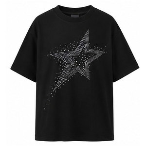 T-shirt pour homme en coton 100% avec strass, design streetwear tendance, couleur unie, style high street, logo personnalisé, tee-shirt graphique décontracté - Product Image 1