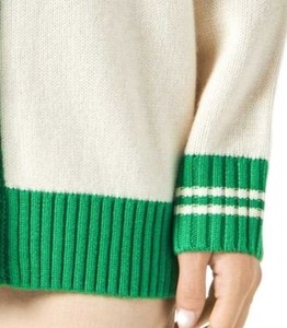 Cardigan en tricot pour femme, manches longues, col en V, style preppy, fermeture boutonnée, double boutonnage, vert et blanc, matière acrylique respirante - Product Image 4