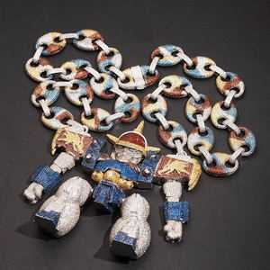 <b>Cartoon</b> Robot Pendant With Crystal Inlay Gold Plated Alloy Hiphop Style Unisex Jewelry Gift - Product Image 1
