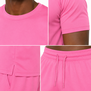 Conjunto de Pantalones Cortos Bermuda de Algodón Rosa Sólido para Hombre, Cintura Elástica Informal, Tejido Transpirable, Corte Medio, 2026 - Product Image 4