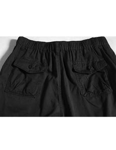 Shorts cargo pour homme, noir uni, taille mi-haute, fermeture élastique, tissu en toile respirant, style décontracté avec poches - Product Image 6