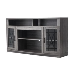 Mobile TV in Stile Rustico per Televisori fino a 65 Pollici, Centro Intrattenimento in Legno con Striscia LED, Vano Portaoggetti e Anta in Vetro - Product Image 1
