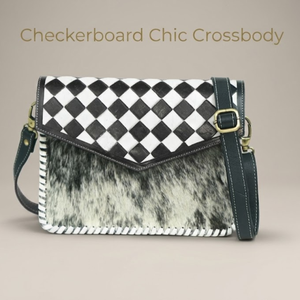Custom Checkerboard Cowhide <b>Mini</b> Crossbody <b>Bag</b> for Women | Genuine Leather Hair-On Sling Purse | Handmade Fashion Handbag Luxury - Product Image 2
