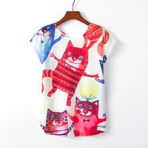 T-shirt manches courtes femme, de haute qualité, Style mignon, imprimé chat, nouveaux hauts taille M L XL - Product Image 1