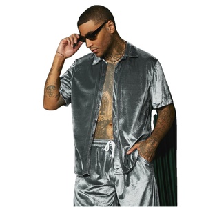 High Quality Custom Men's 100% Wool Velour <b>T</b>-<b>Shirt</b> Short Set Summer Formal Breathable Embroidered Plain Design Stand <b>Collar</b> - Product Image 3