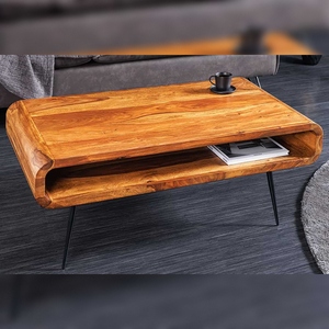 Mesa de centro de madera Vandana Vintage Element ALPHA 90cm marrón con acabado en piedra Sheesham, patas de metal y espacio de almacenamiento. - Product Image 3