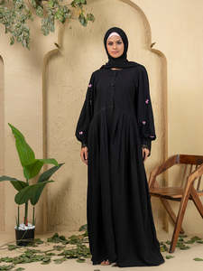 Abaya noire modeste pour femme, longue, coupe ample, manches longues, col châle, motif papillon brodé, usage quotidien, Moyen-Orient - Product Image 4