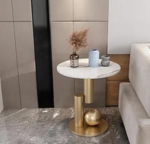 Modern <b>Marble</b> <b>Top</b> <b>Console</b> <b>Table</b> with Brass Pedestal Base Living Room Accent Furniture - Product Image 2