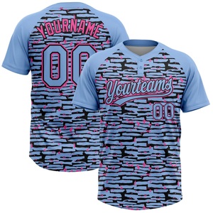 Jersey de Softbol con Camuflaje Digital Azul Cielo y Rosa, 100% Poliéster, Malla Bird Eye, Logotipo Personalizado, Nombre del Equipo, Número del Jugador, Tallas XS-7XL, Superventas - Product Image 1