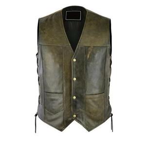 Gilet en cuir véritable noir pour homme, style classique motard, en cuir de vachette véritable, vente en gros, usine OEM - Product Image 2