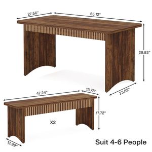 Set da Pranzo con 2 Panche e Tavolo, Set da Sala da Pranzo in Legno Rettangolare in 3 Pezzi - Product Image 6
