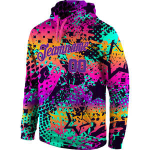 Sweat à capuche personnalisé en polaire unisexe, motif étoile multicolore, sublimation, respirant, coupe classique, poche, polyester - Product Image 4