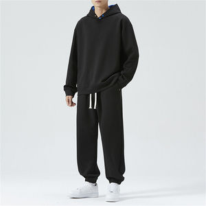 Ensemble de survêtement à capuche pour homme, couleur unie, coupe ample, sweat-shirt en coton à manches longues et pantalon à cordon de serrage, tenue décontractée pour l'automne - Product Image 2