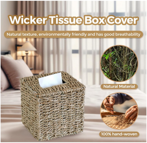 Artex Hai Nam - Cubierta para caja de pañuelos de papel de junco marino tejido, organizador de estilo bohemio, color natural, forma cuadrada - Product Image 2