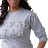 Pull tricoté pour femme Silver Star à manches longues, 100 % coton, orné de strass, col rond, 220g, qualité supérieure, décontracté