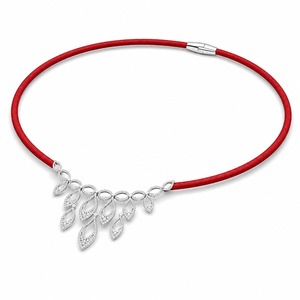 Pendentif collier en or blanc 18 carats avec pavé de diamants en cascade multi-feuilles, cordon coloré, certifié IGI, diamants de laboratoire de luxe - Product Image 3