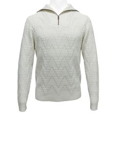 Pull en maille blanc pour homme, col zippé 1/4, motif géométrique, manches longues, vêtement d'automne - Product Image 3