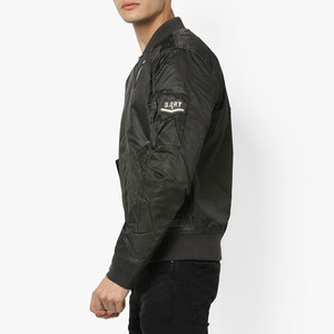Blouson Bomber Homme Noir en Polyester/Coton Enduit avec Motifs Patchwork, Col Montant, Style Moto Biker, Vêtement d'Hiver, Logo Frontal - Product Image 2