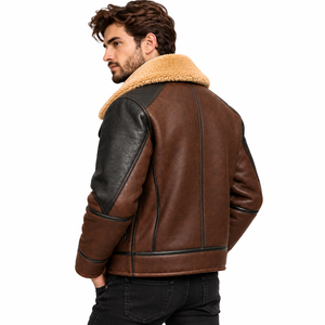 Blouson aviateur en similicuir pour homme avec fermeture éclair, style pilote, vêtement d'extérieur d'hiver, fabricant en gros - Product Image 3