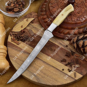 Couteau professionnel sur mesure en acier Damas à motif torsadé, ultra-affûté, léger, avec manche en os de chameau, personnalisable OEM, faibles MOQ, OBM - Product Image 2