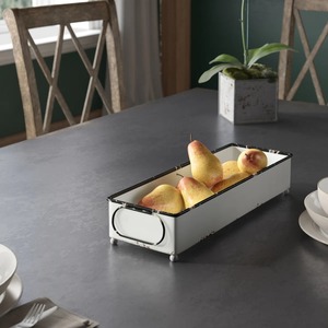 Bandeja Rectangular Rústica de Metal Blanco con Patas Esféricas para Organización de Encimeras de Baño - Product Image 4