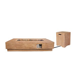 Outdoor Rectangular Faux Wood <b>Fire</b> <b>Pit</b> <b>Table</b> with Side <b>Table</b> Elegant Furniture Set D0100H5JHX2 - Product Image 1