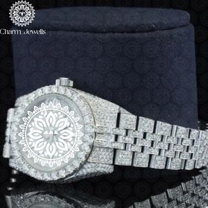 Montre analogique de luxe Charm Jewells en acier inoxydable, cadran 40 mm, bracelet incrusté de diamants en cristal de saphir, montre mécanique pour homme - Product Image 4