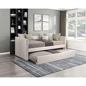 Mobili per la casa moderna 1pc divano letto imbottito in tessuto Beige con telaio in legno a rotelle letto - Product Image 2
