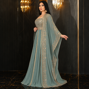 Caftán de Lujo Personalizado con Bordado a Color, Vestido de Noche Modesto con Mangas Casquillo para Mujer, Ropa de Fiesta de Boda, Malla Transpirable, Largo hasta el Suelo - Product Image 1