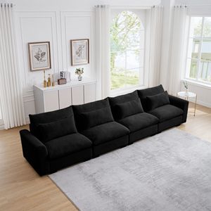 Divano a 4 posti in velluto a coste nero per soggiorno moderno comodi comodi divani con 4 cuscini in vita - Product Image 3