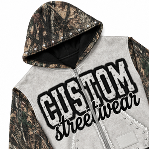 SHH INDUSTRIES Custom Camo Rhinestone Hoodie Men <b>Zip</b> Up Street wear Studded Graphic <b>Hooded</b> Sweatshirt Oversized Private Label - Product Image 3