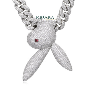 Colgante de Conejo de Dibujos Animados de Plata 925 con Moissanita, Amuleto Hiphop, Joyería Unisex para Uso Diario - Product Image 1