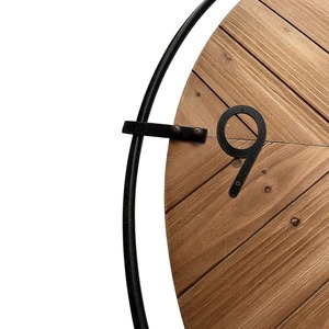 Rustic Wood Wall Clock <b>Round</b> Analog Quartz Design With Metal Frame For Living Room Decor - Product Image 2