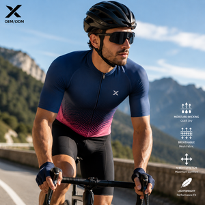 Maillot de cyclisme pour hommes, manches courtes, manches longues, gilet, couleur dégradée, évacuation de l'humidité, respirant, séchage rapide, coupe ajustée, col montant, fermeture éclair - Product Image 3